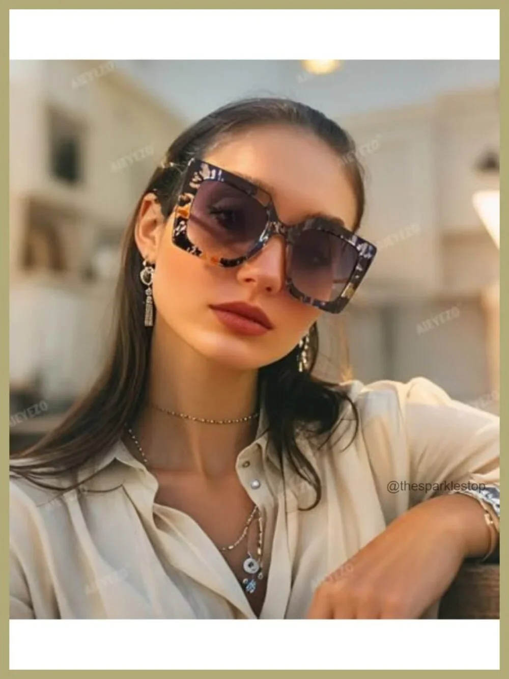 Oversized Retro Square Frame Sunglasses UV400 Protection Women's Fashion Shades